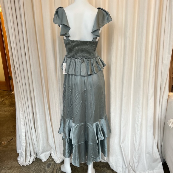 Show Me Your Mumu Reese Ruffle Dress in Silver Sage Luxe Satin size Medium - Picture 7 of 9
